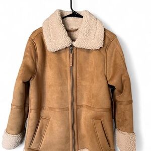 BearPaw Tan Puffer Jacket with Cream Plush Collar